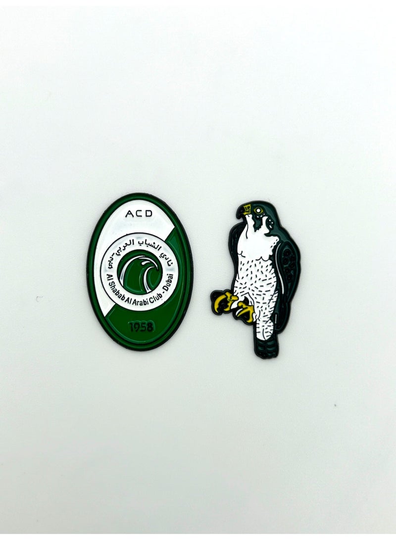 2 pieces of Metal stickers - AL Shabab Al Arabi Club logo and Falcon logo - Premium Quality Metal for Mobile, Laptop, Backpacks and more - Image 1